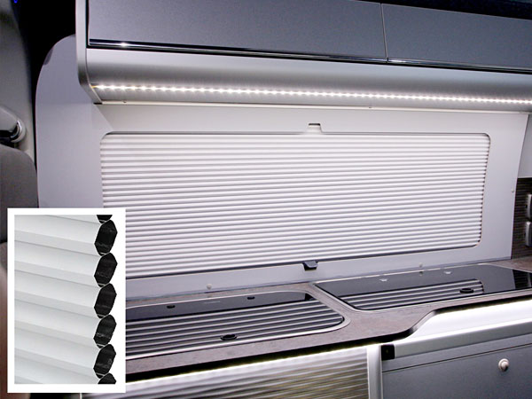 Honeycomb thermal blackout blind system on a VW Campervan